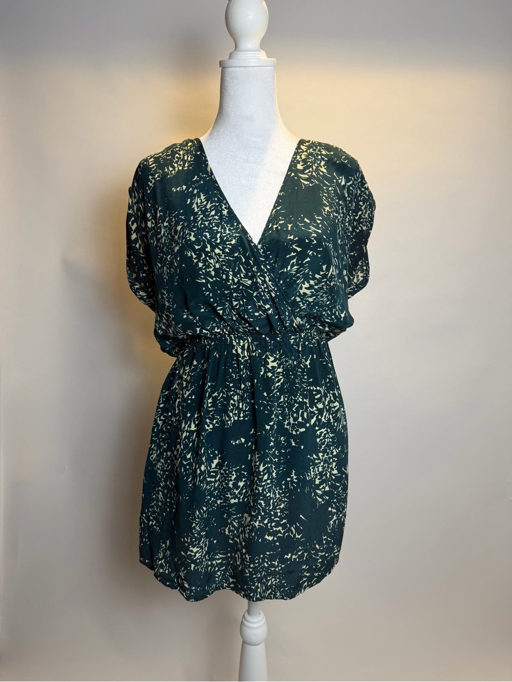 Kimchi Blue Teal Green Printed Scoop Neck 100% Silk Dress